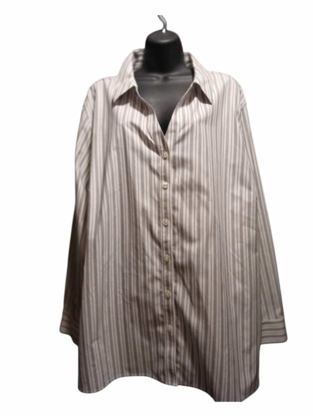 Catherines Women's Gray & White Striped Non-Iron Button-Down- Size 3X INV379 A5
